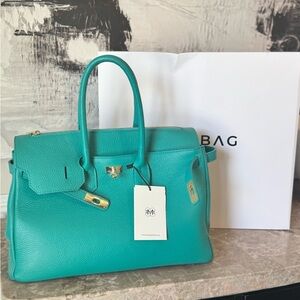 MadBag BIRKIMAD 40 Structured Italian Leather Tote – Teal NWT